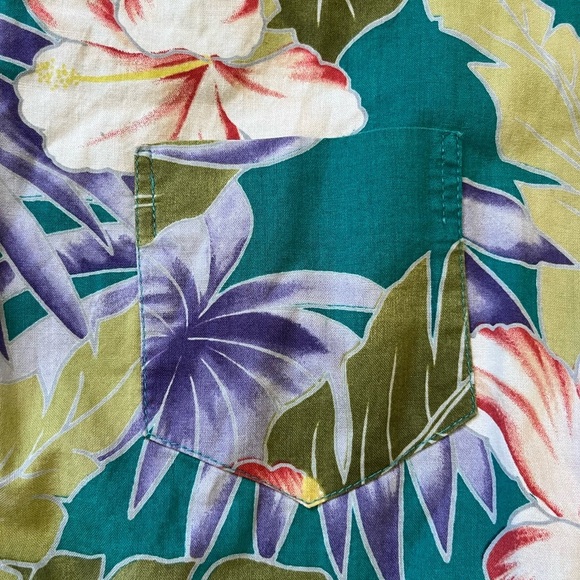 Vintage Hilo Hattie Hawaiian Floral Cotton Romper Green Purple Hibiscus - Picture 14 of 17
